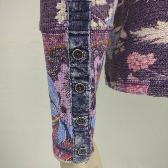Sundance purple floral Cotton blend long sleeve thermal shirt ladies Small - Picture 5 of 8